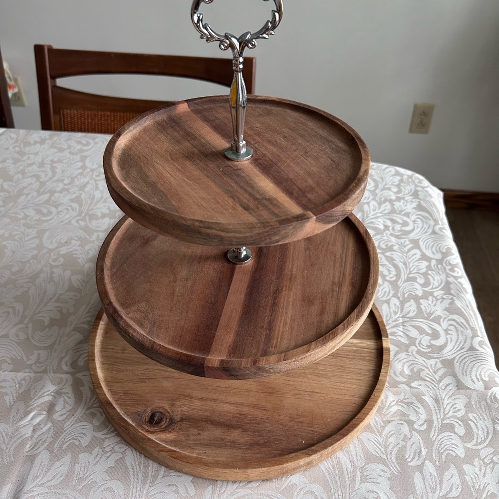 Three-Tier Wooden Serving Tray For Cookies or Cupcakes